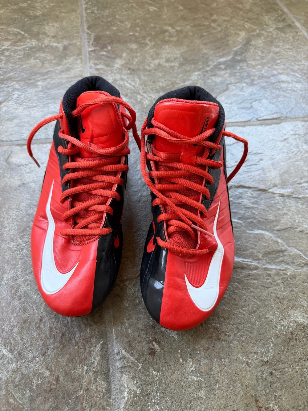 Nike Red, Black and White Football Cleats with White Swoosh Youth Size 6